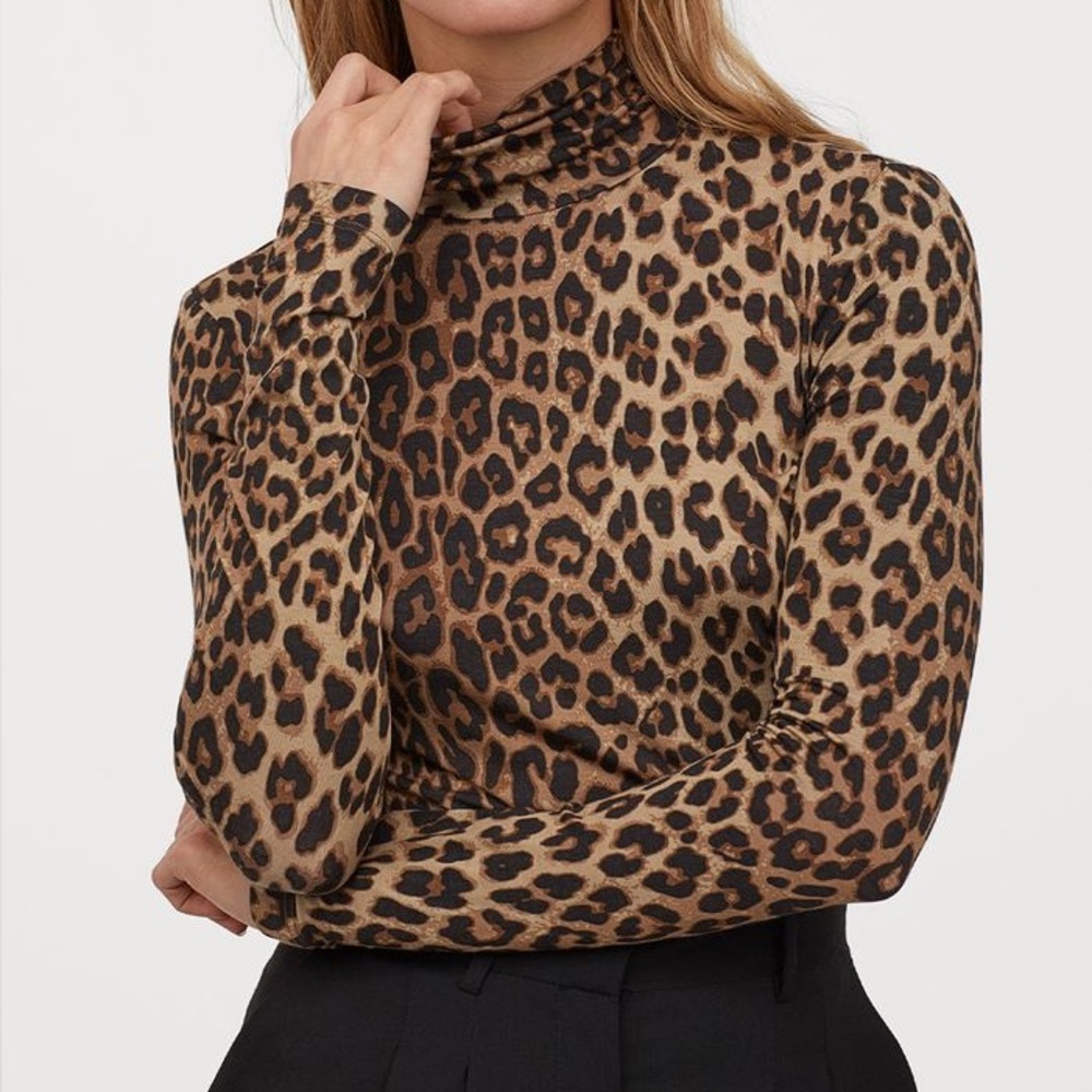 H&M Leopard Print Modal Long Sleeve Turtleneck